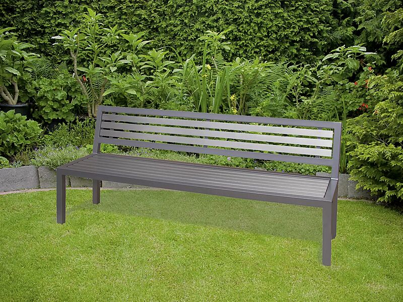 sitzbank-liguria__shoKAT0043536 Sitzbank LIGURIA mit Rückenlehne, zum freien Aufstellen, mit Edelstahlauflage, Stahlgestell in DB 703 eisenglimmer