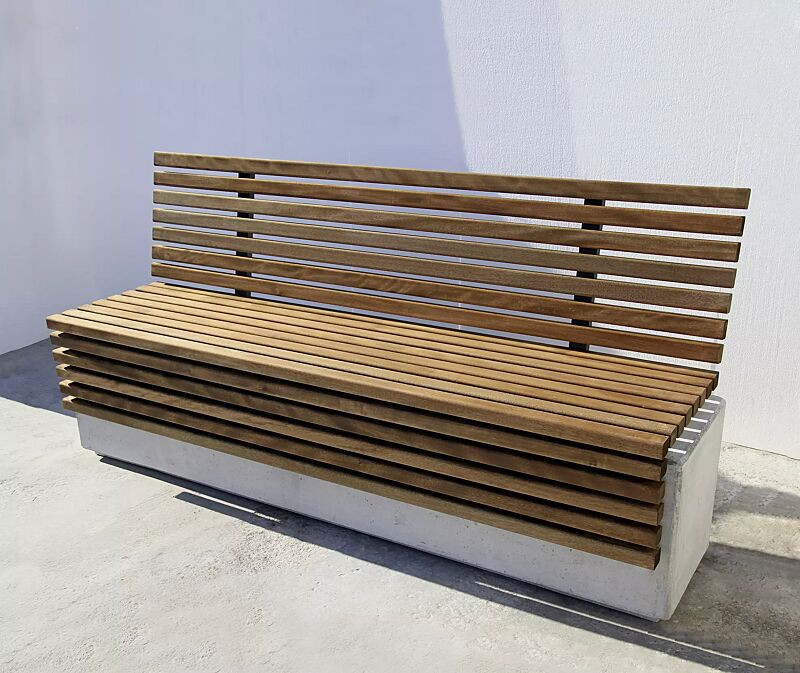 Sitzbank LITHOS WOOD mit Rückenlehne, mit Jatobaholzbelattung, Beton in naturweiß - 18