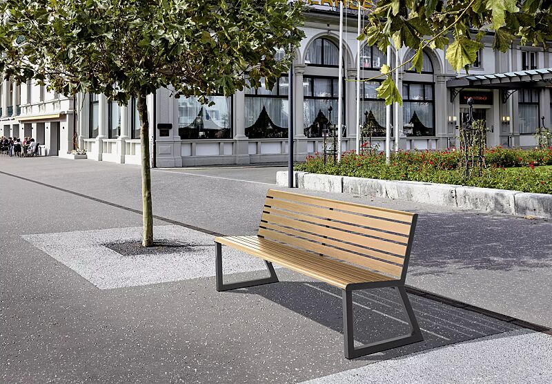 sitzbank-mantua__shoKAT0075194 Sitzbank MANTUA mit Rückenlehne, Aluminium in natürlichem Eschenholzoptik-Effekt, Stahlteile in eisenglimmergrau