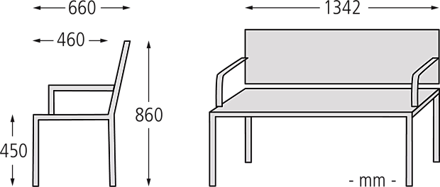 Sitzbank MERANO mit RL + mit AL, 1330 mm
