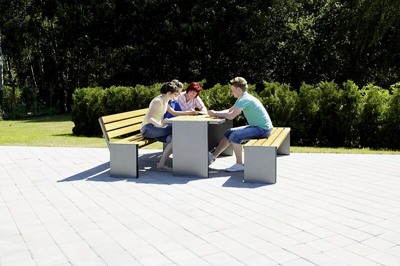 sitzbank-natura__shoKAT0019465 Sitzbänke NATURA ohne und mit Rückenlehne und Tisch NATURA, mit Eschenholzbelattung, Stahlteile in RAL 7016 anthrazitgrau