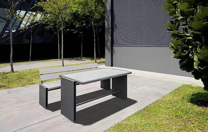 sitzbank-natura__shoKAT0075714 Sitzbank NATURA mit Rückenlehne und Tisch NATURA, mit WPC-Belattung, Stahlteile in RAL 7016 anthrazitgrau
