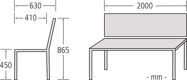 Sitzbank PRAG mit RL, Länge 2000 mm