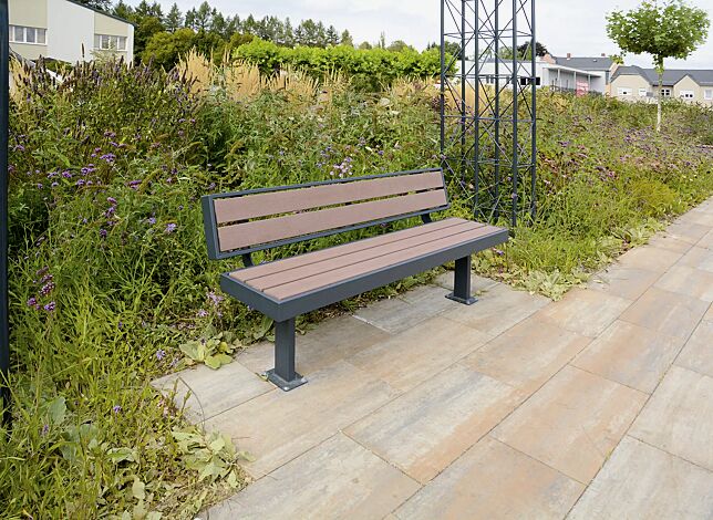<div id="container" class="container">Sitzbank PRASEM mit Rückenlehne, Stahlteile in RAL 7016 anthrazitgrau</div>