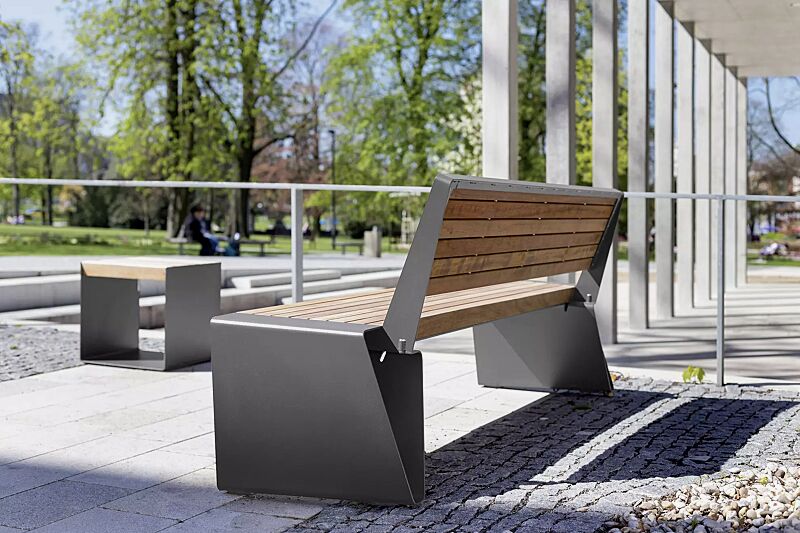 sitzbank-radium__shoKAT0058082 Sitzbank RADIUM mit Rückenlehne, mit Jatobaholzbelattung, Stahlteile in RAL 9007 graualuminium