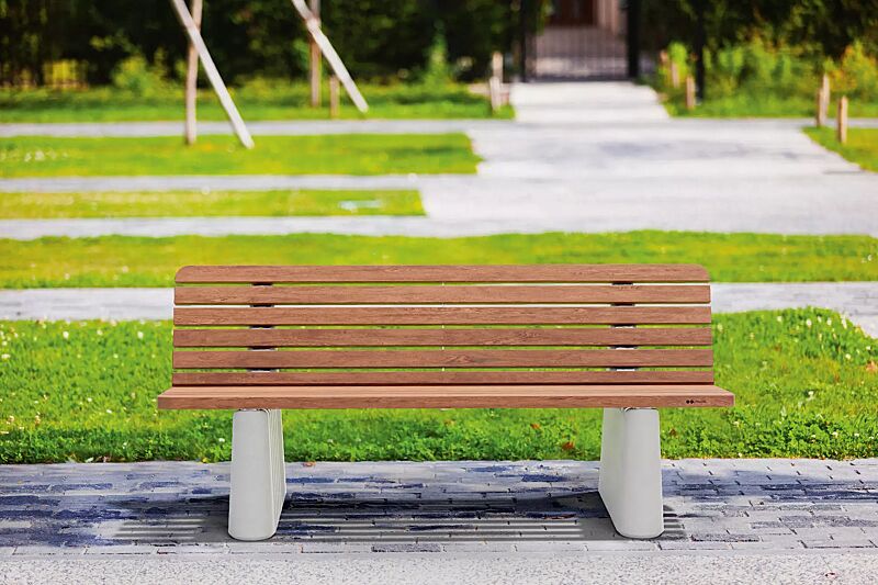 sitzbank-reforma__shoKAT0068947 Sitzbank REFORMA mit breiter Rückenlehne, mit Längsbelattung, mit Jatobaholzbelattung, HSC®-Beton in hellgrau