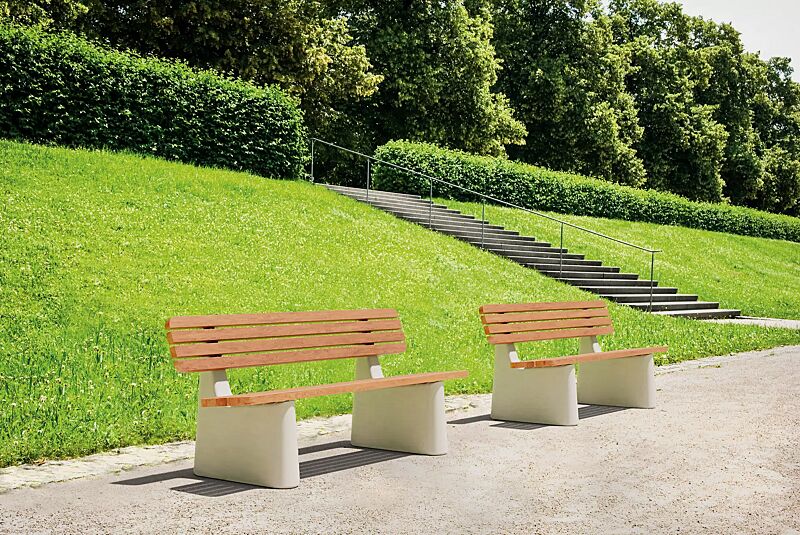 sitzbank-reforma__shoKAT0068948 Sitzbank REFORMA mit schmaler Rückenlehne, mit Längsbelattung, mit Jatobaholzbelattung, HSC®-Beton in hellgrau