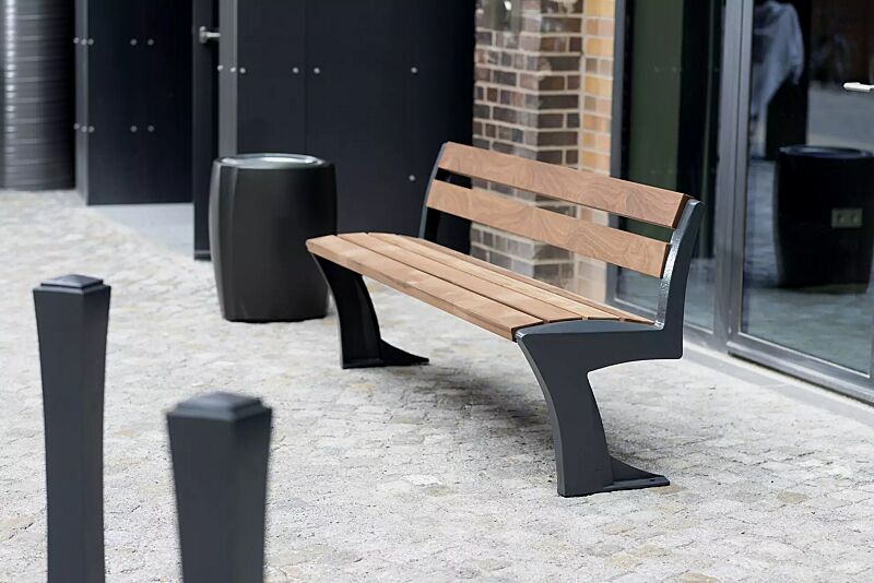 sitzbank-tallin__shoKAT0055580 Kollektion TALLIN bestehend aus Sitzbank, Abfallbehälter und Poller, Aluminiumgussin RAL 7016 anthrazitgrau