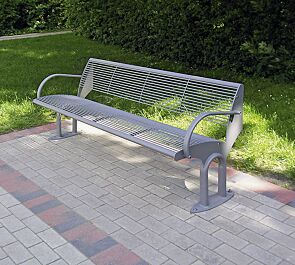 Sitzbank TAURUS mit Rückenlehne und Armlehnen, in RAL 9007 graualuminium