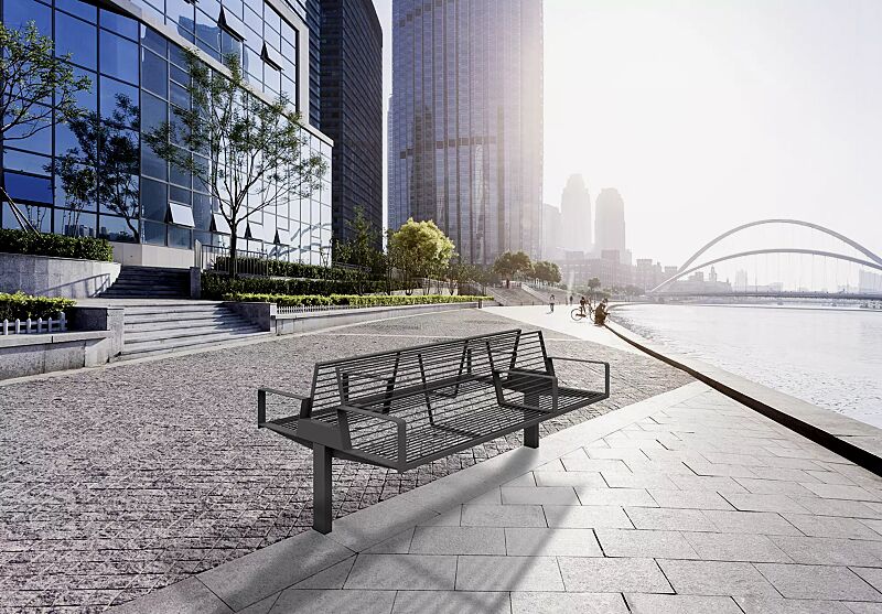 sitzbank-unola__shoKAT0073802 Sitzbank UNOLA FRONTE, doppelseitig, mit Rücken- und Armlehnen, Breite 1850 mm, Stahlteile in RAL 7016 anthrazitgrau