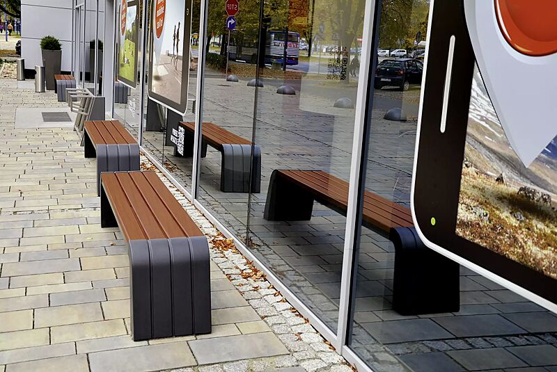 sitzbank-vega__shoKAT0038564 Sitzbänke VEGA ohne Rückenlehnen, Stahlteile in RAL 7021 schwarzgrau, Beton beschichtet in Farbe graphit