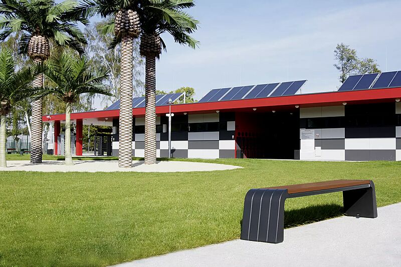 sitzbank-vega__shoKAT0038586 Sitzbank VEGA ohne Rückenlehne, Stahlteile in RAL 7021 schwarzgrau, Beton beschichtet in Farbe graphit