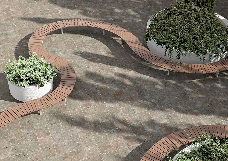 sitzbank-vera-solo__shoKAT0029845 Sitzbank VERA SOLO bestehend aus Einzelelementen, gebogen 45° bzw. 90°, modular erweiterbar, mit Jatobaholzbelattung, Stahlteile in RAL 7035 lichtgrau