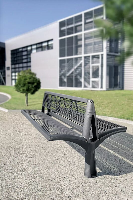 sitzbank-vesta__shoKAT0054523 Sitzbank VESTA mit Rückenlehne, doppelseitig, Sitzfläche aus Stahl, in RAL 7016 anthrazitgrau