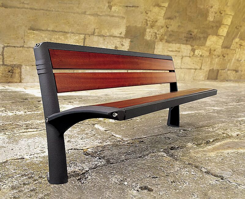 Sitzbank VESTA mit Rückenlehne, mit Holzbelattung, Gusseisengestell RAL 7016 anthrazitgrau