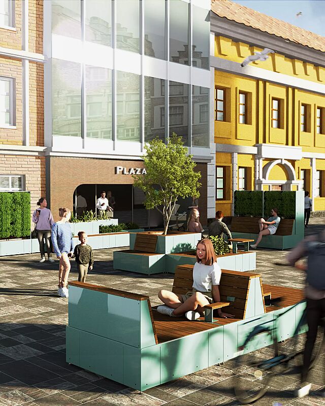 sitzinsel-tasku__shoKAT0072975 Sitzinsel TASKU, bestehend aus verschiedenen Elementen, in RAL 6027 lichtgrün