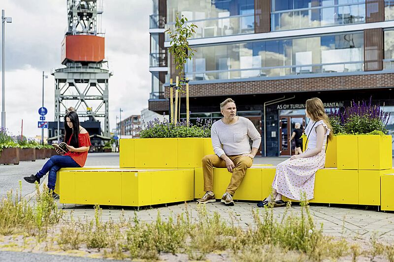 sitzinsel-tasku__shoKAT0072989 Sitzinsel TASKU, bestehend aus verschiedenen Elementen, in RAL 1021 rapsgelb