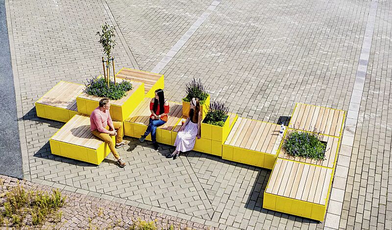 sitzinsel-tasku__shoKAT0072990 Sitzinsel TASKU, bestehend aus verschiedenen Elementen, in RAL 1021 rapsgelb