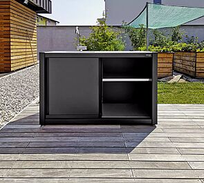 Sommerküche COOKOUT® BLANK, Breite 1350 mm, Stahlkonstruktion und Schiebetüren in RAL 7016 anthrazitgrau