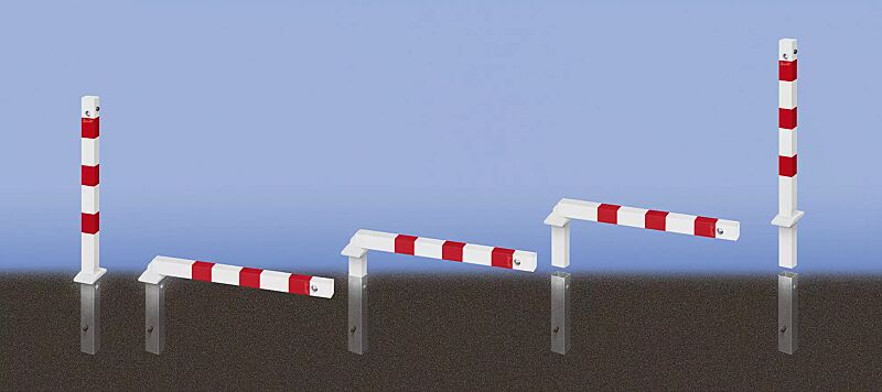 sperrpfosten-gernika-new__shoKAT0068140 Sperrpfosten GERNIKA NEW zum Einbetonieren, einseitig kippbar und herausnehmbar, mit Dreikantschloss, in RAL 9010 reinweiß mit roten Reflexstreifen