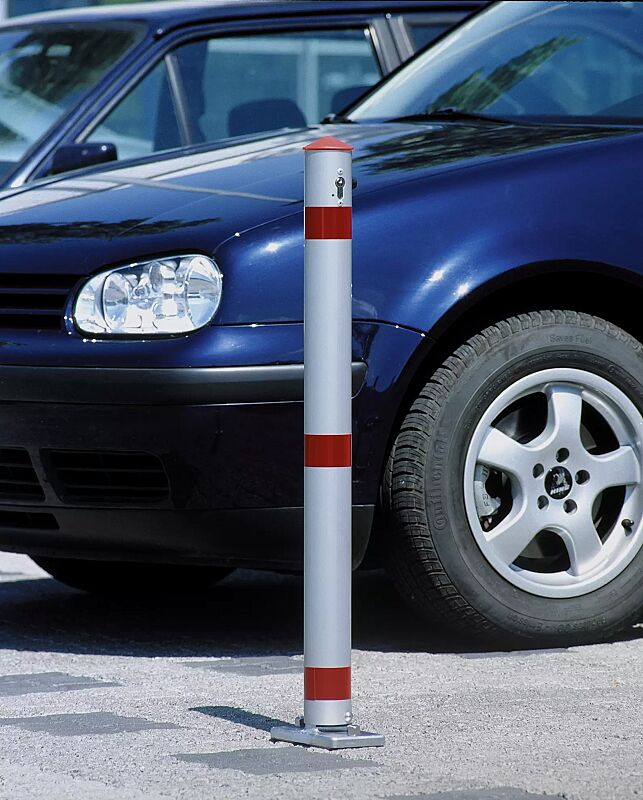 Sperrpfosten GIRONA aus Stahl, weiß mit roten Streifen