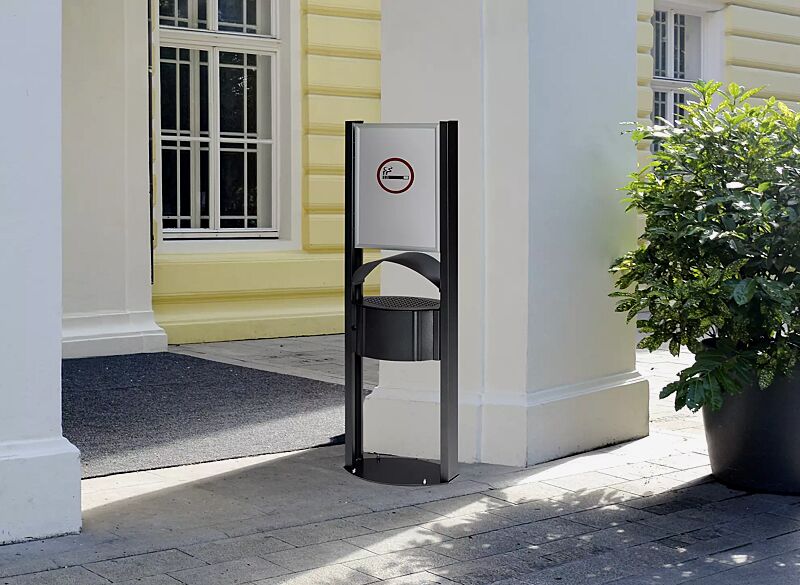 Standascher CALEDON aus Stahl in antik-silber, mit Werbefläche