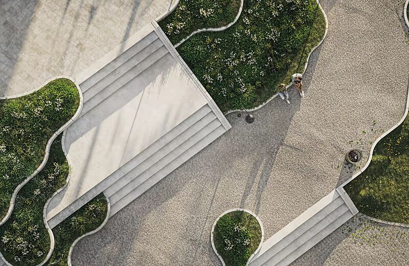 Stützwand MIURA bestehend aus verschiedenen Elementen