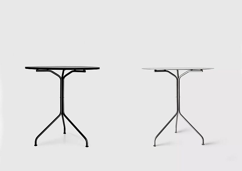 tisch-boh%C3%A9m__shoKAT0069324 Tisch BOHÉM mit runder Aluminium- bzw. Edelstahlauflage, Stahl- und Aluminiumteile pulverbeschichtet in RAL 9005 tiefschwarz