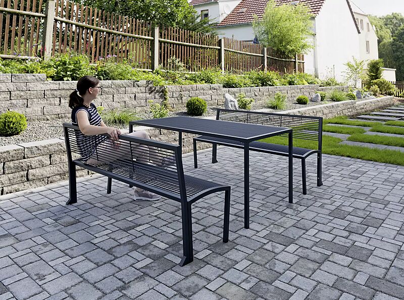 tisch-camilla__shoKAT0056592 Tisch CAMILLA und Sitzbänke CAMILLA mit Rückenlehne, in RAL 7016 anthrazitgrau