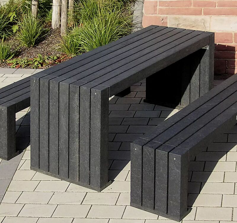 Tisch und Sitzbank CERMES aus Recyclingkunststoff in schwarz