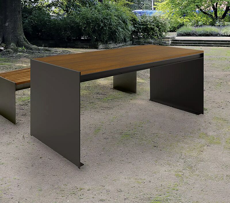 Tisch und Sitzbank CIMA mit Hartholzbelattung, in RAL 7016 anthrazitgrau