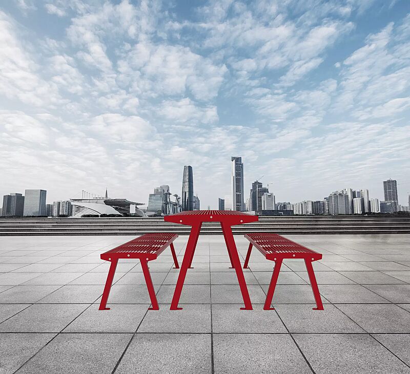 tisch-noale__shoKAT0063694 Tisch NOALE und Sitzbänke NOALE ohne Rückenlehne, in RAL 3000 feuerrot