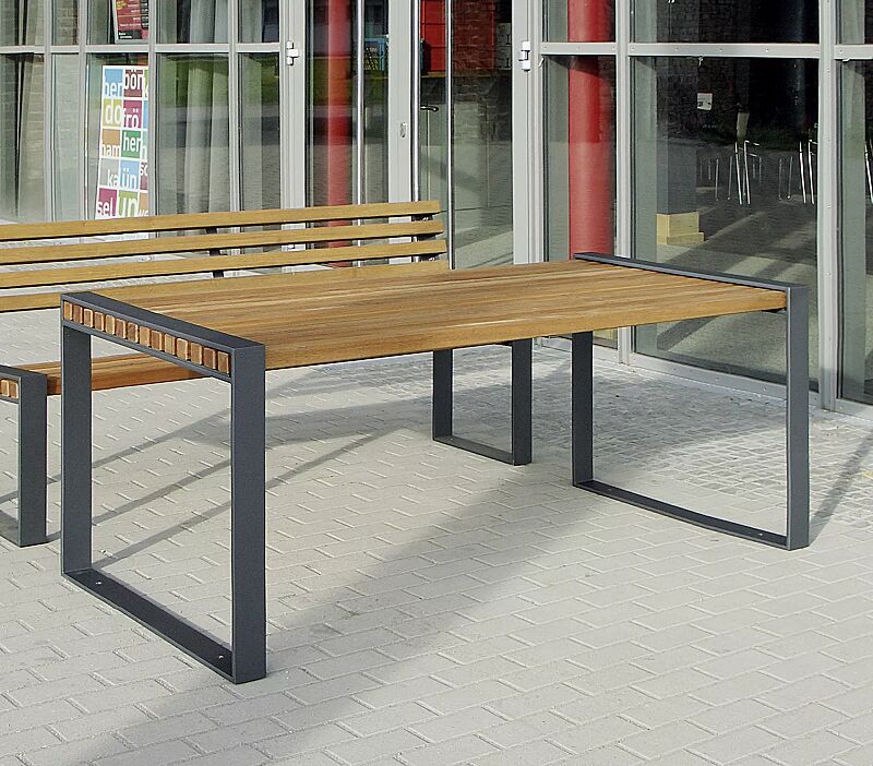 Tisch TAMORES und Sitzbank TAMORES mit Rückenlehne, Stahlteile in RAL 7016 anthrazitgrau