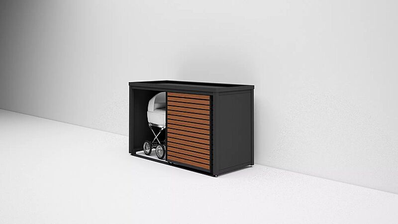 universaldepot-styleout-linis-store__shoKAT0066590 Universaldepot STYLEOUT® LINIS STORE als Kinderwagenbox, Aluminiumkonstruktion sowie Wandelemente in RAL 7016 anthrazitgrau, Türlamellen in kirschbaum dunkel