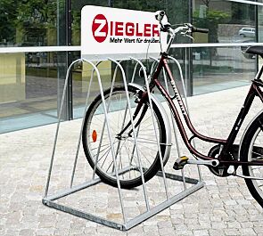 Werbefahrradständer WARWICK mit Werbeschild, 4 Stellplätze, feuerverzinkt
