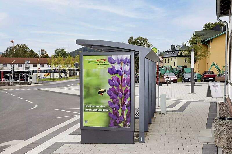 werbevitrine-city-light__shoKAT0037879 Werbevitrine CITY-LIGHT doppelseitig, mit Monofuß (Zubehör), in RAL 7016 anthrazitgrau