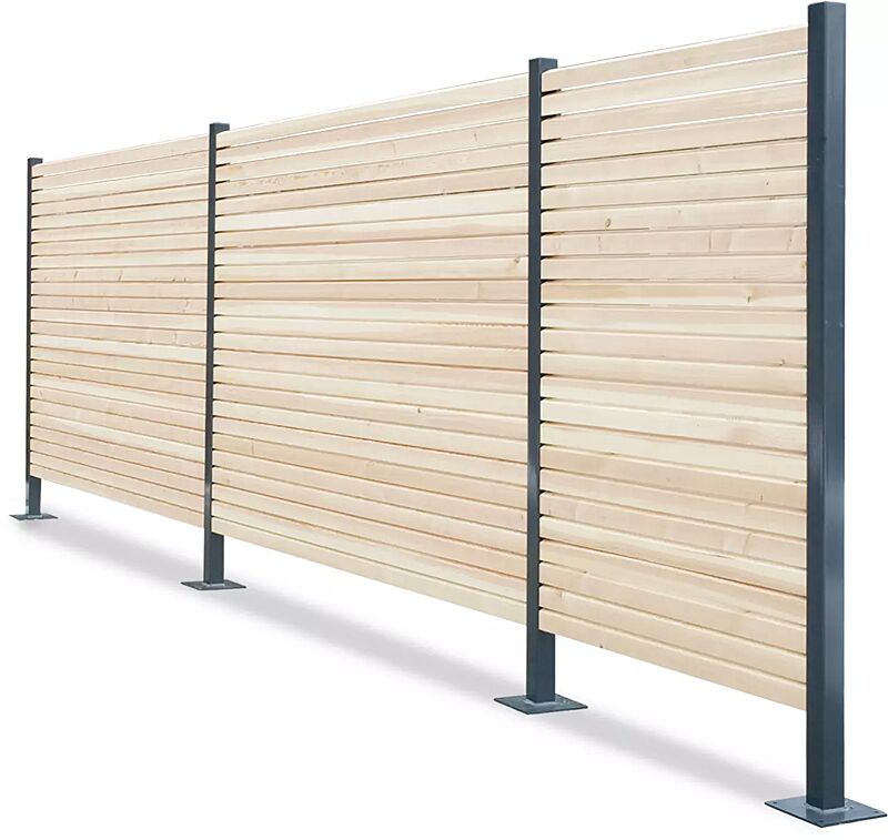 Sichtschutzwand MURO mit blickdichter Holzbelattung (Sonderausführung), Douglasie quer, Rastermaß 3,00 m (auf Anfrage)